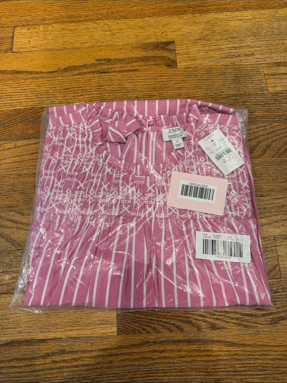 J. Crew Factory Striped Ruffle Sleeve Dress - Pink and White - Women’s Large